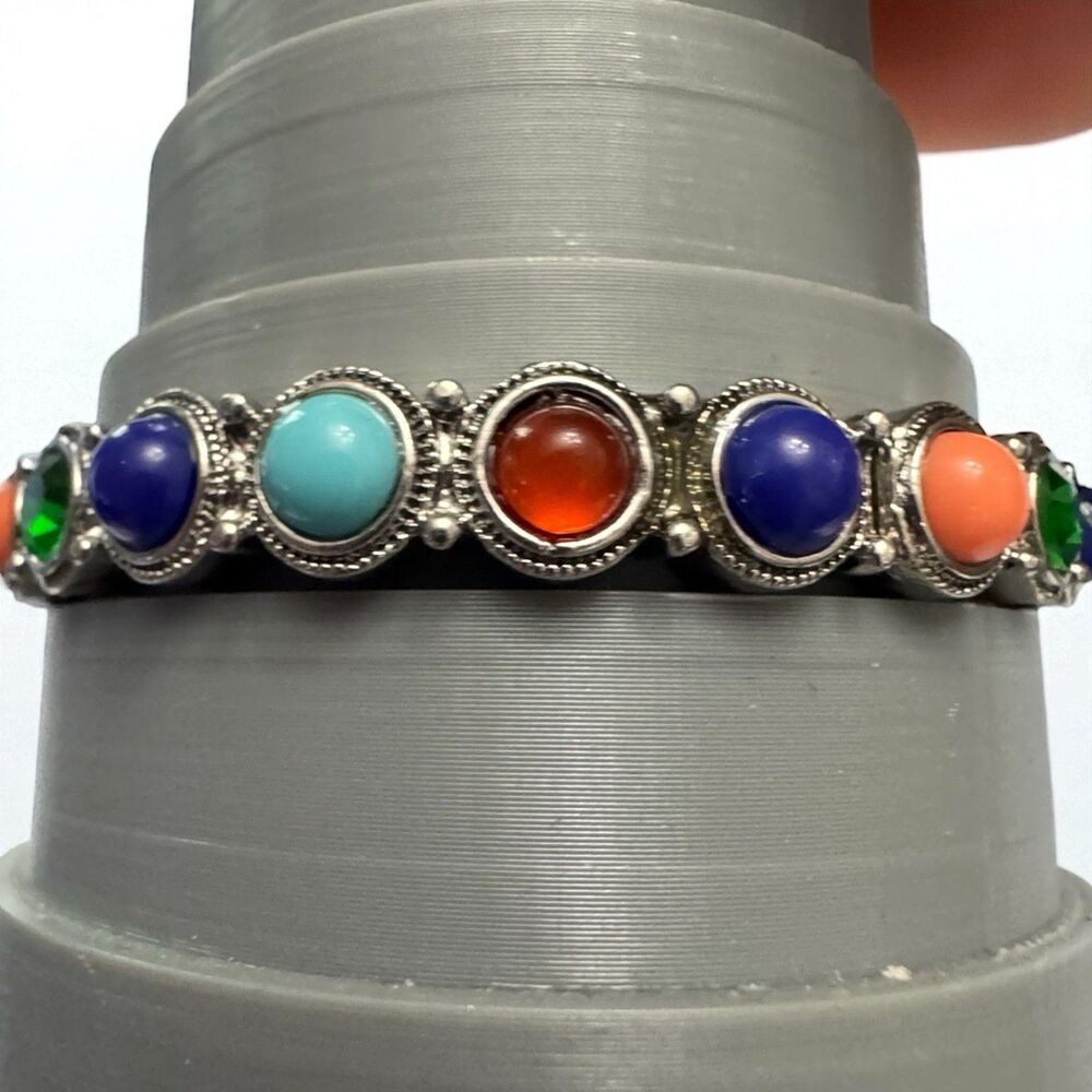 Silver Bracelet with Multicolor Gemstones